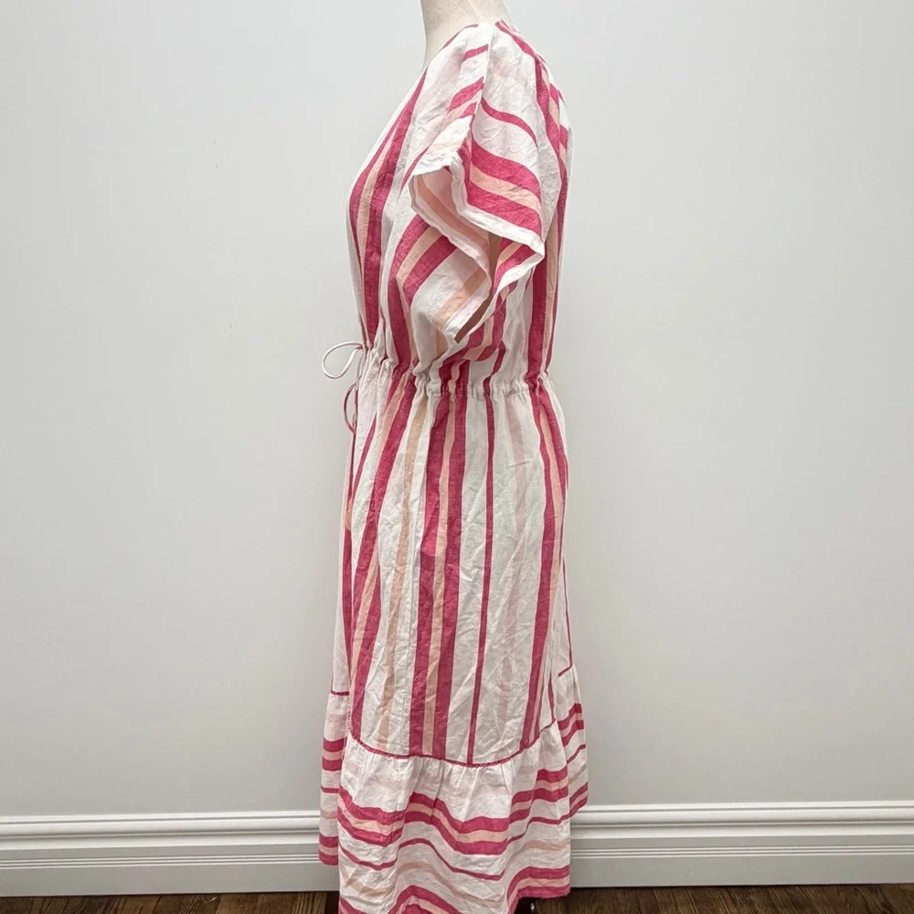 Faherty Stripe Longline Duster Coverup Carmine Pink White Size One Size
